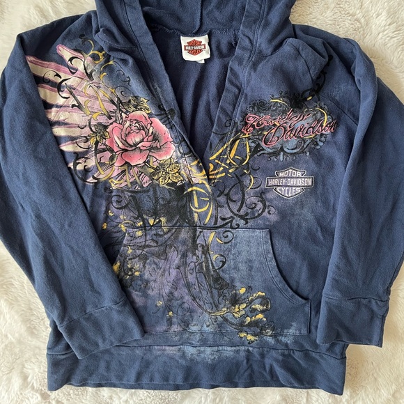 Harley-Davidson Blue Graphic Hoodie Size L - Picture 1 of 6